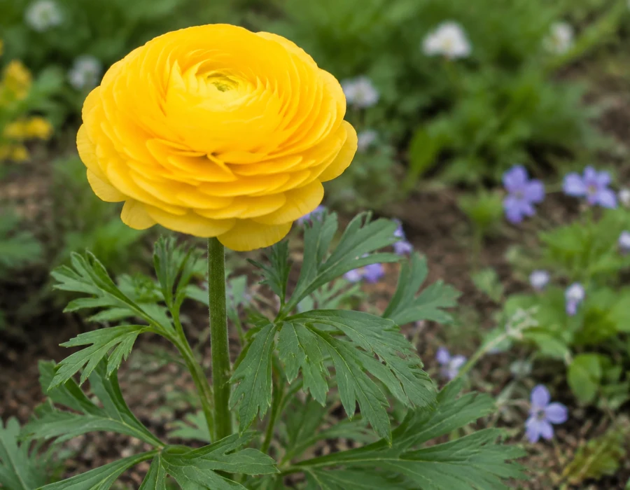 Persian buttercup with dense petals and lobed leaves