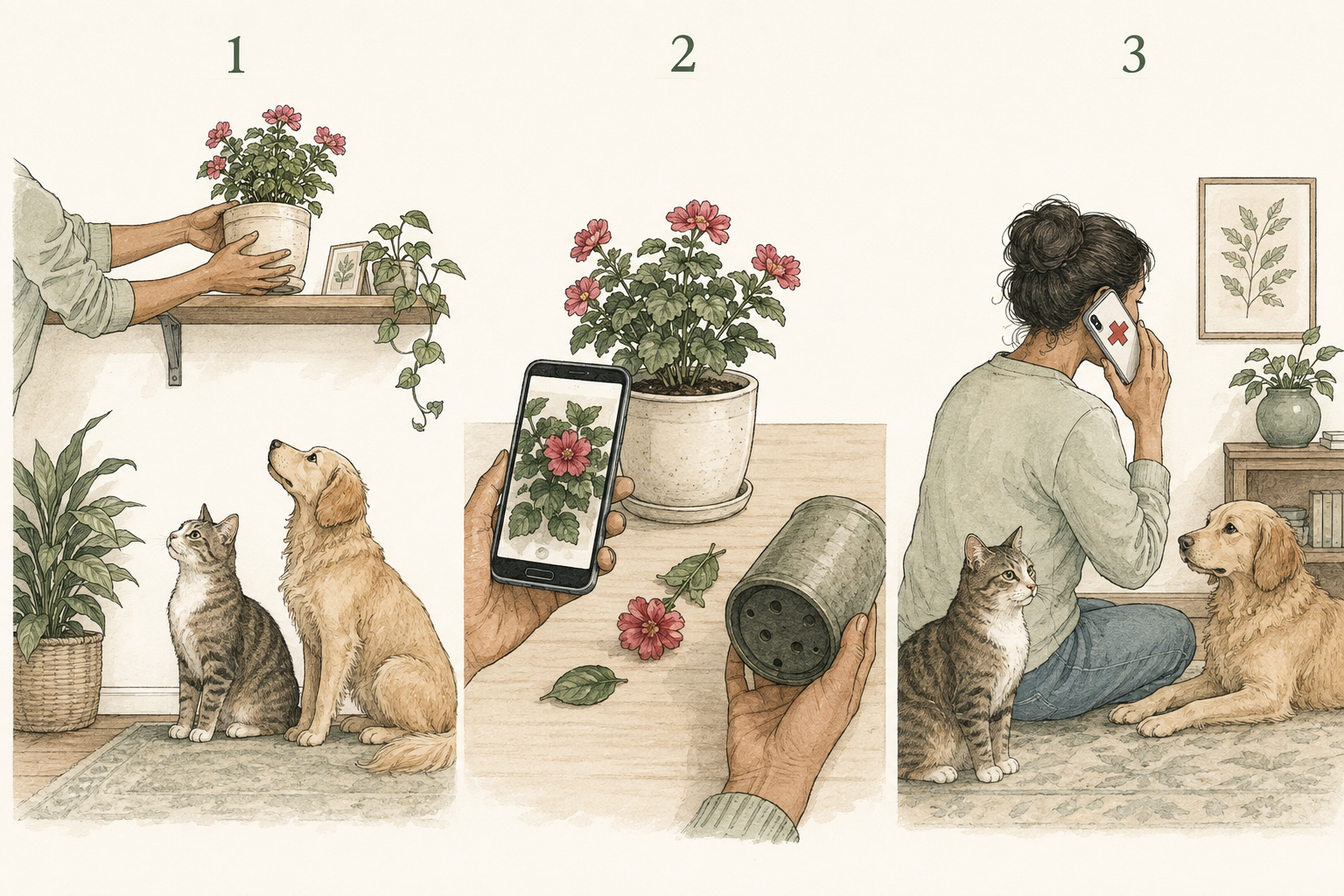 Keep the plant and label, identify its scientific name, and contact a veterinarian or poison service